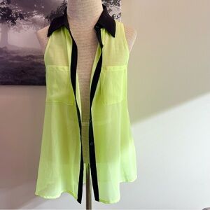 Decree Neon Sleeveless Collared Top